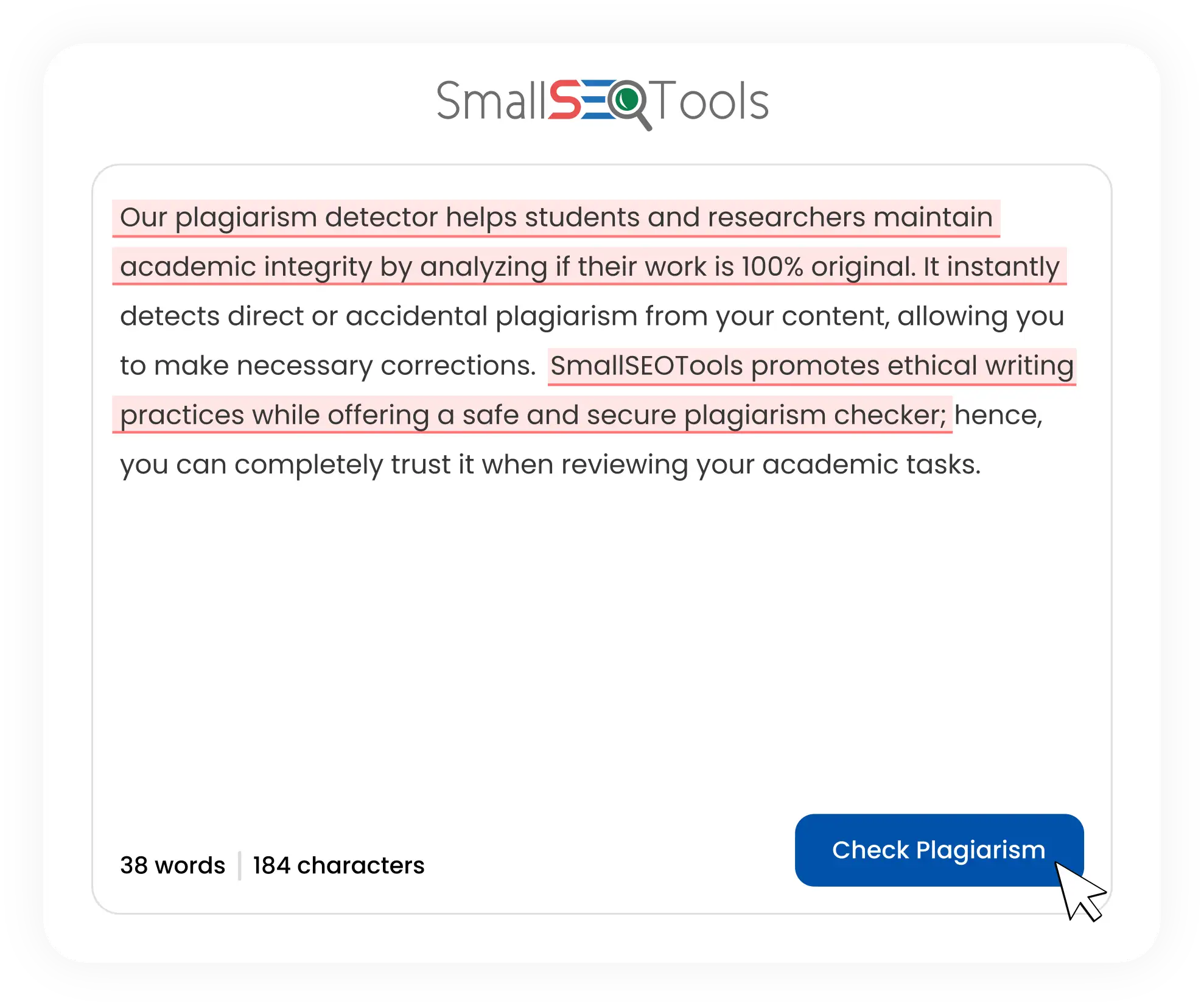 Click the “Check Plagiarism” button to initiate the process.